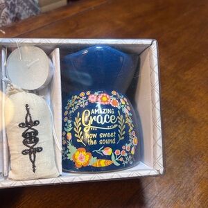 Floral Blue Ceramic Decor with Candle